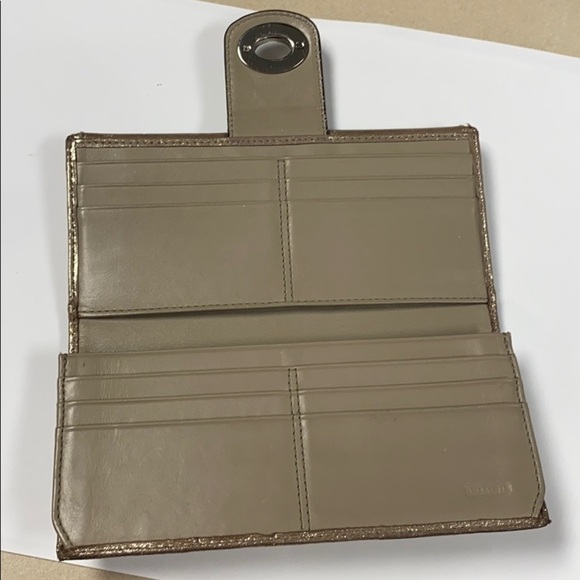 Coach Metallic Gold Leather Turnlock Clutch Wallet - Picture 13 of 15